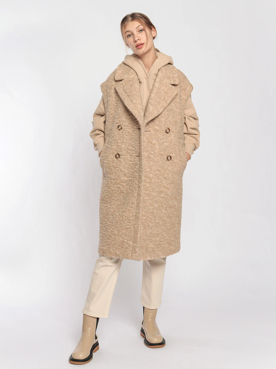 Двубортное пальто без рукавов из шерсти Кёрли